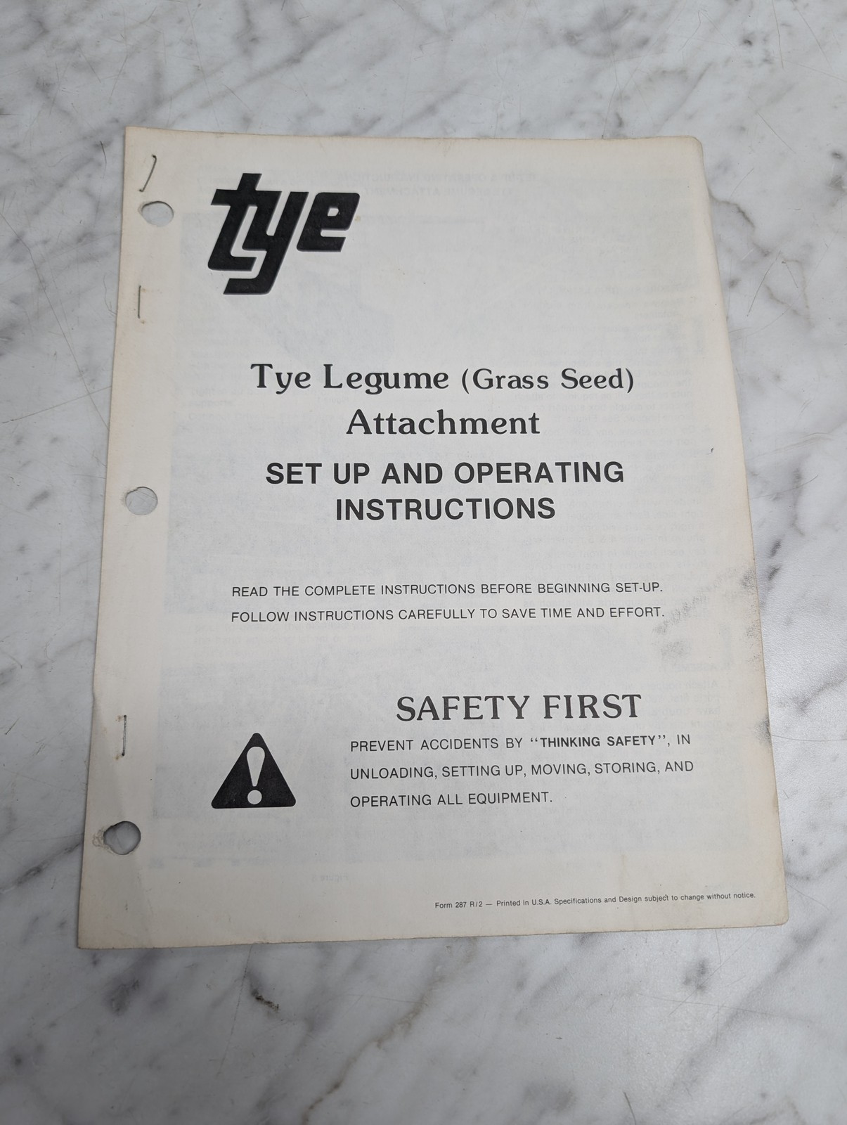 Tye Legume Grass Seed Attachment Set Up And Operating Instructions