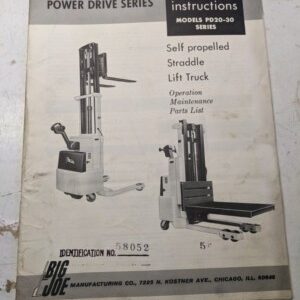Big Joe Operations Maintenance Repair Parts List Book Manual Pd20-30 Series 1963