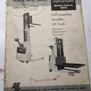 Big Joe Operations Maintenance Repair Parts List Book Manual Pd20 Pd30 1963