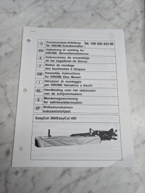 Krone Easycut 360 400 Nr 150 302 433 00 Assembly Instructions Disc Mower