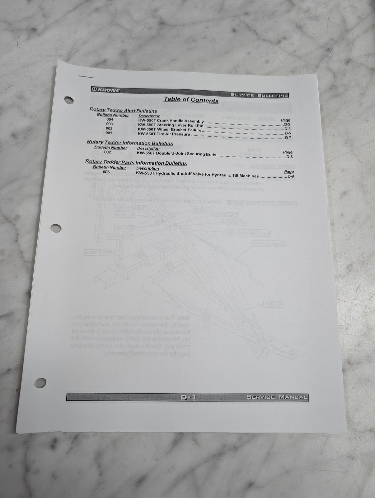 Krone Kw 550T Rotary Tedder Service Manual Bulletins Updates
