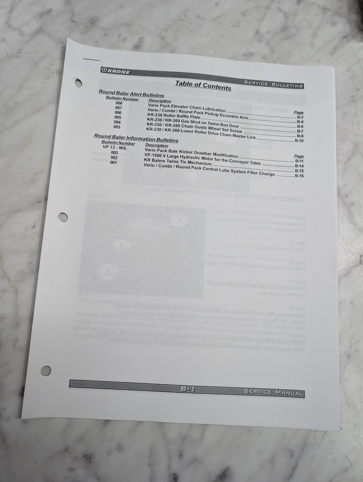 Krone Kr-230 Service Manual Bulletins Dealer Updates