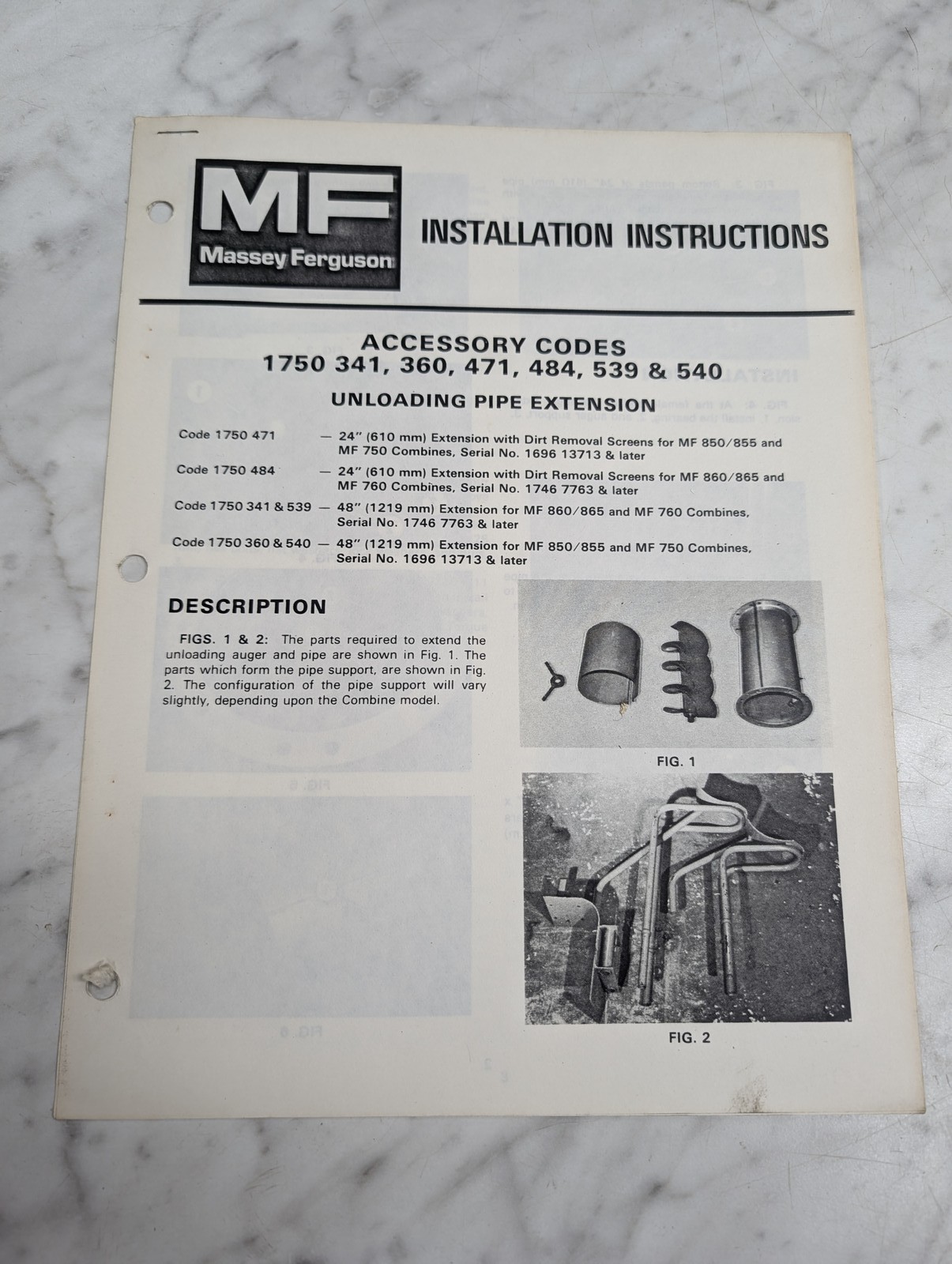 Massey Ferguson Mf 1750 341 360 471 484 539 540 Installation Instructions