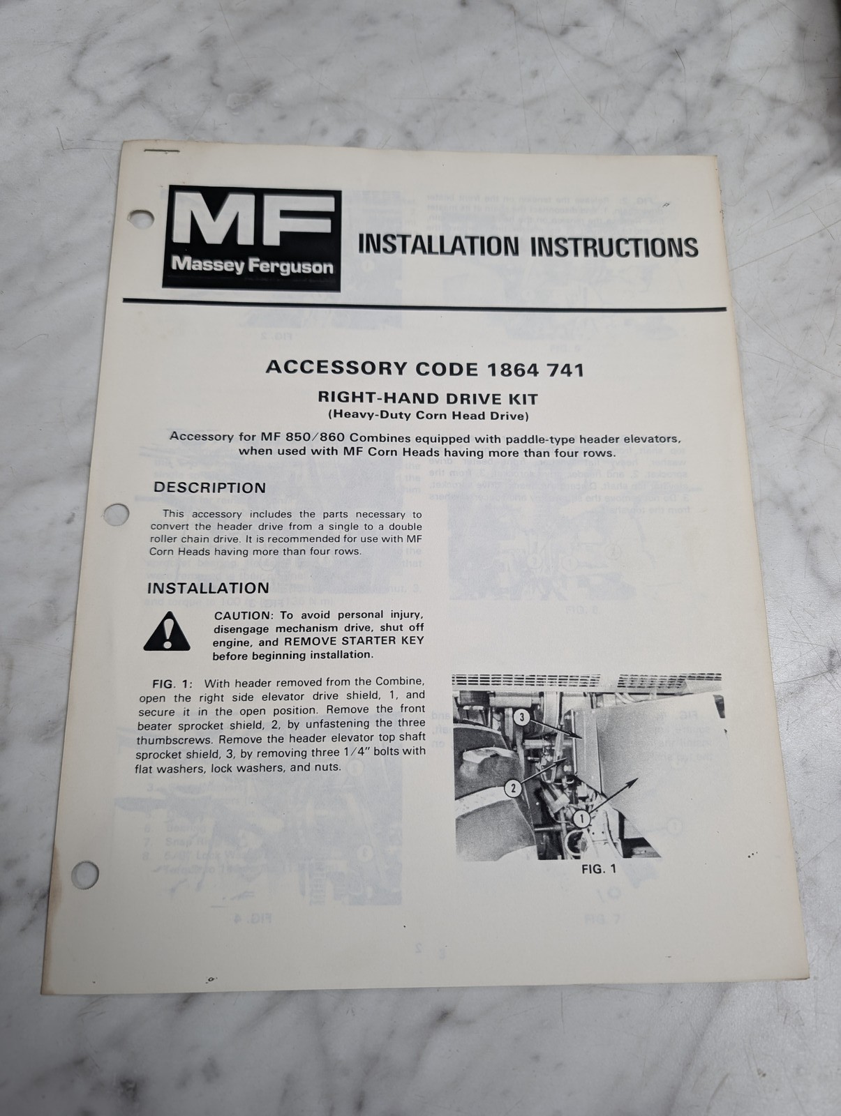 Massey Ferguson 1864 741 850 860 Combines Corn Heads Installation Instructions