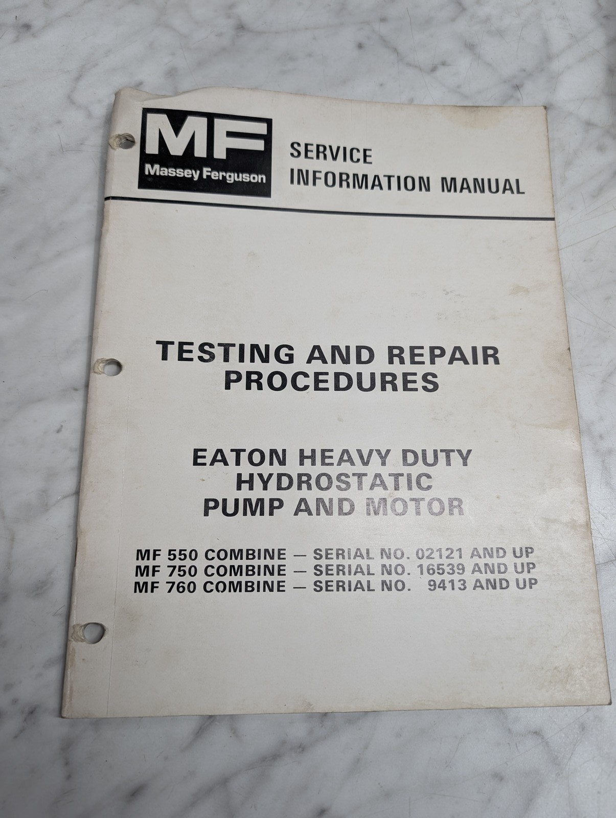 Massey Ferguson Mf 550 750 Combine Service Information Manual Eaton Pump