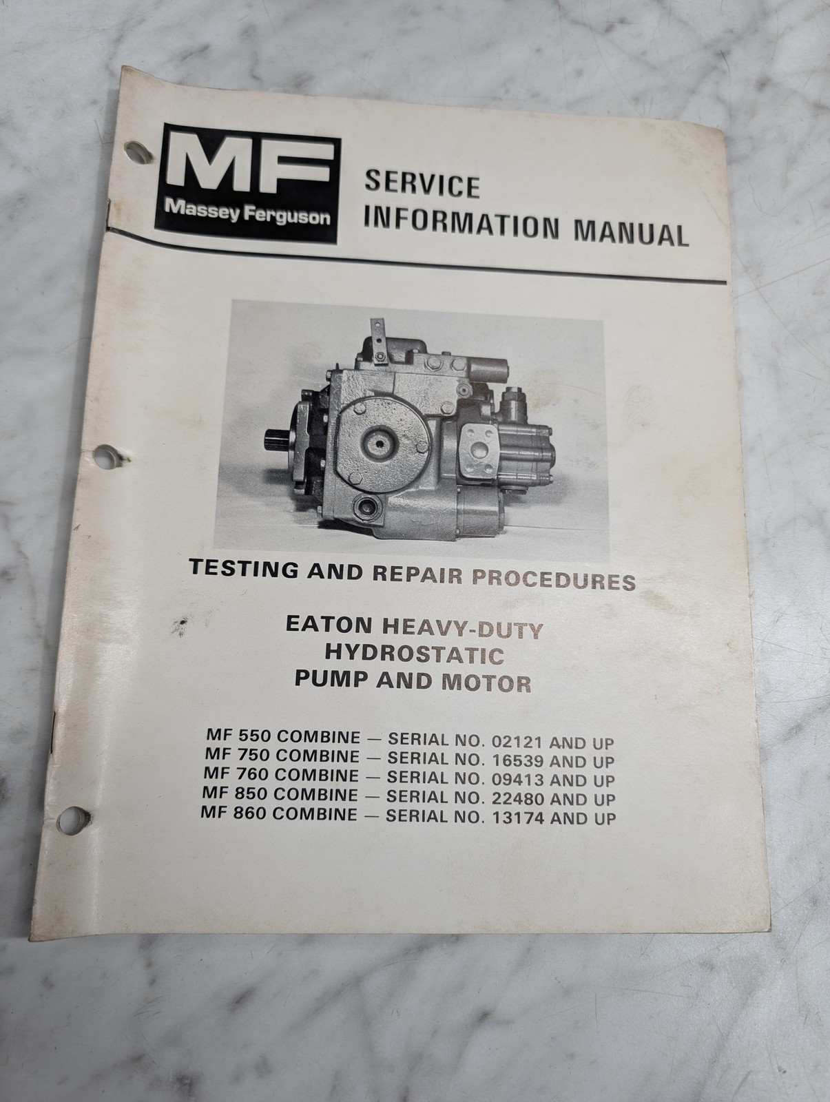 Massey Ferguson Mf 550 750 Combine Service Information Manual Eaton Pump`
