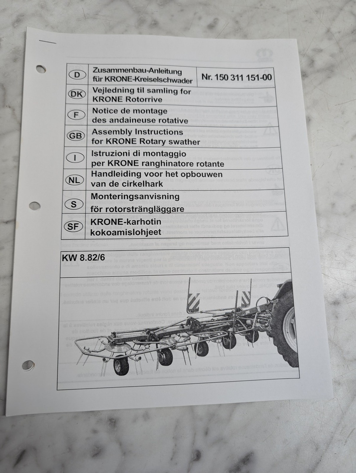 Krone Nr 150 311 151 00 Assembly Instructions Rotary Swather Kw 8 82 6