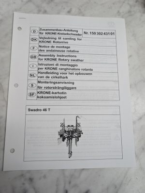 Krone Swadro 46 T Rotary Swather Nr 150 302 431 01 Assembly Instructions