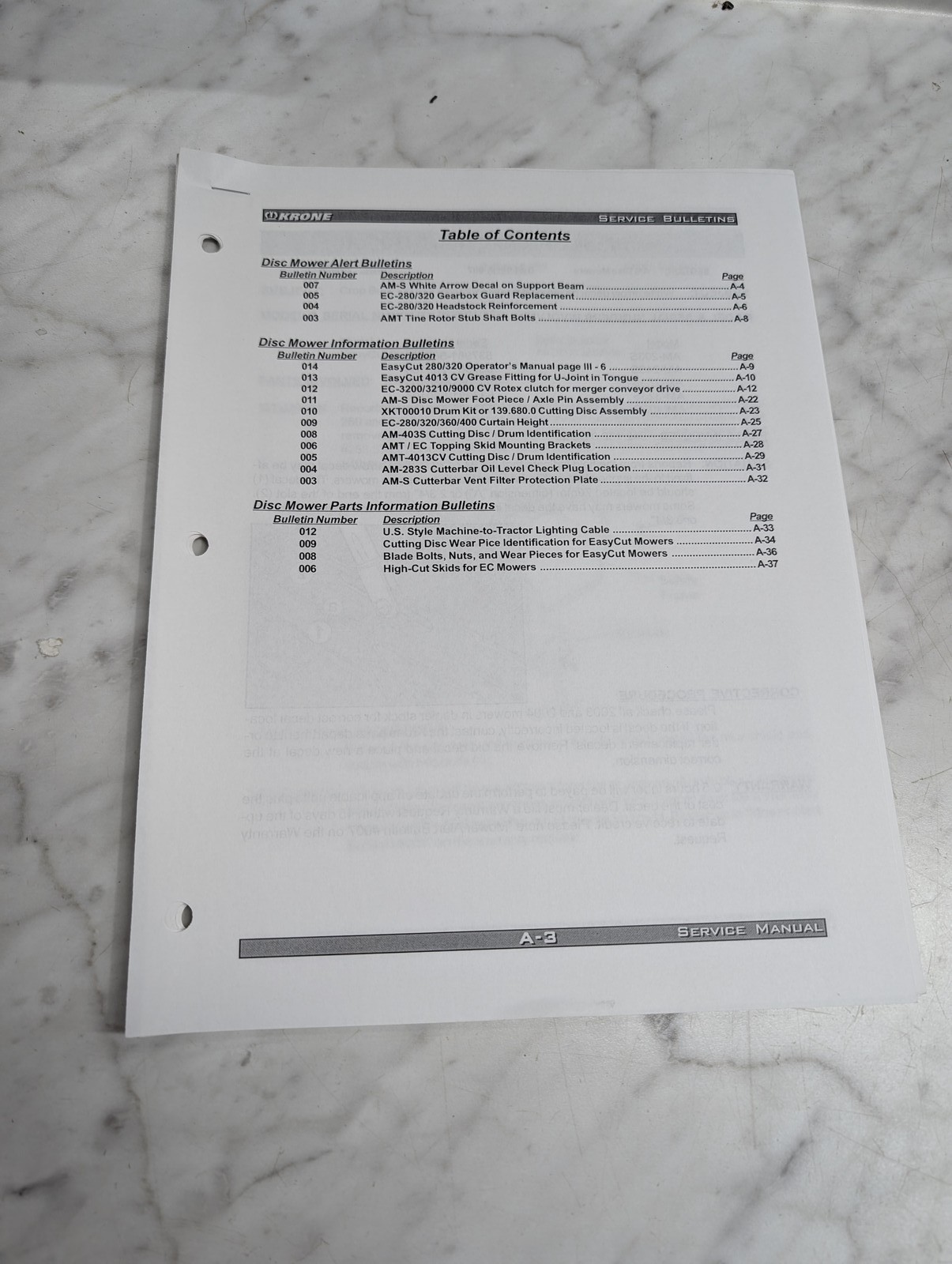 Krone Disc Mower Service Manual Bulletins Dealer Updates Information