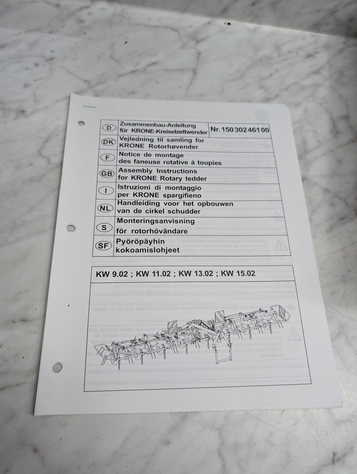 Krone Kw 9 02 11 13 15 Nr 150 302 461 00 Assembly Instructions