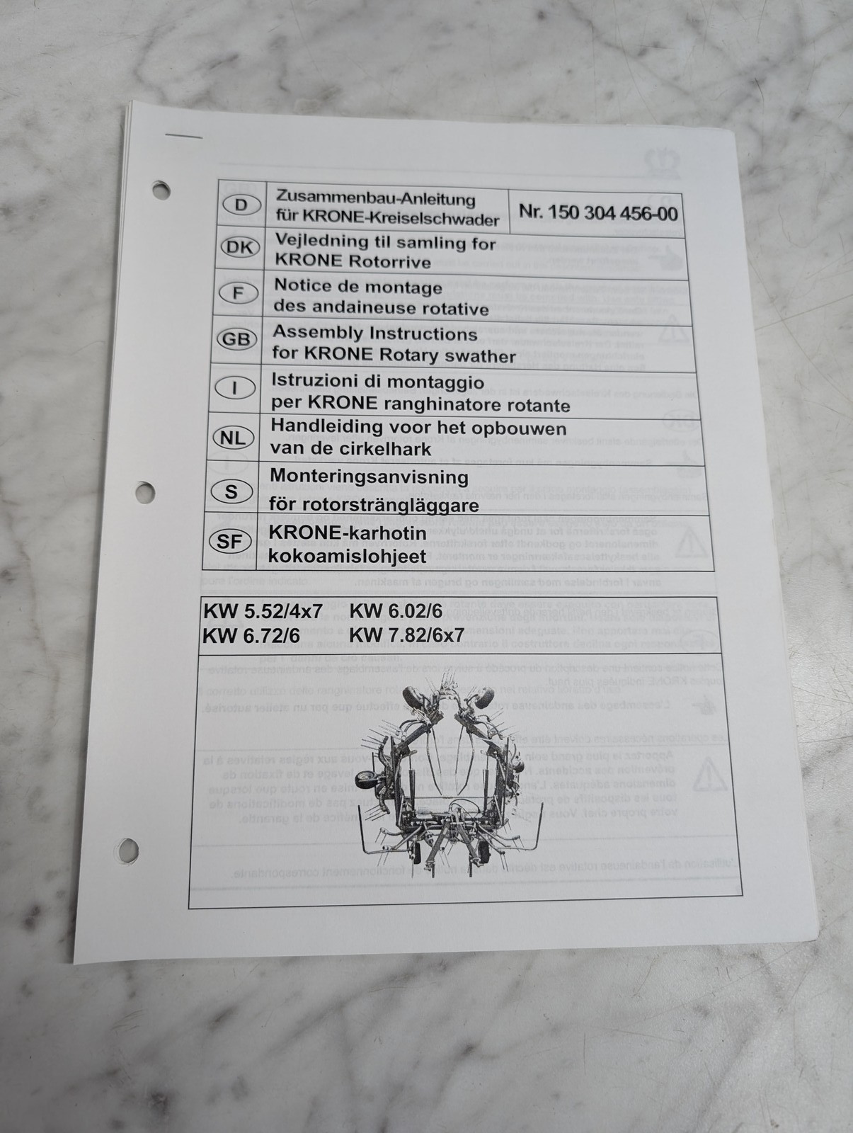 Krone Kw 5 52 4X7 6 02 72 7 82 6X7 Nr 150 304 456 00 Assembly Instructions