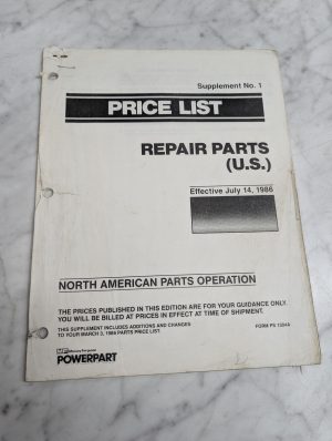 Massey Ferguson Mf Supplement No 1 Price List Repair Parts U S July 14 1986
