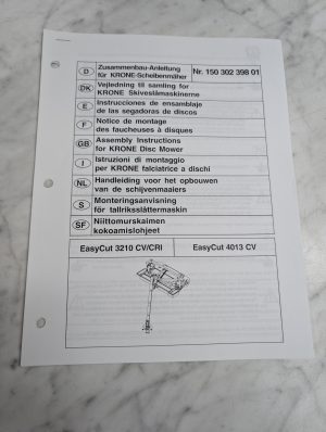 Krone Easycut 3210 Cv Cri 4013 Disc Mower Assembly Instructions Nr 15030239801
