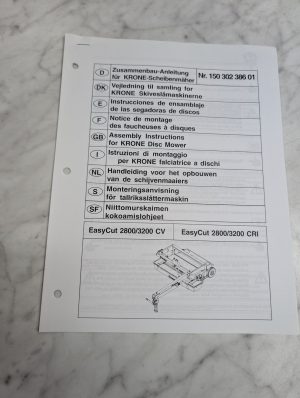Krone Easycut 2800 3200 Cv Cri Nr 150 302 386 01 Assembly Instructions