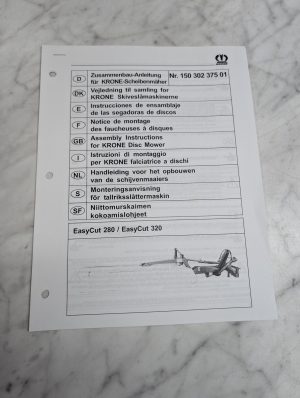 Krone Easycut 280 320 Disc Mower Nr 150 302 375 01 Assembly Instructions