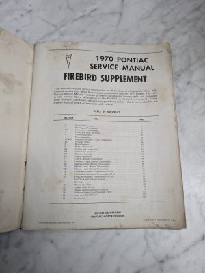 1970 Pontiac Firebird Supplement S 7004F Service Manual Repair Maintenance