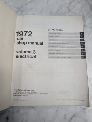 Ford 1972 Car Shop Manual Volume 3 Electrical Service Repair Maintenance