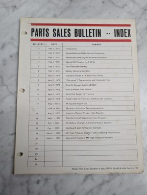 Parts Sales Bulletin Index Massey Ferguson D P S Guide Binder Section C Service