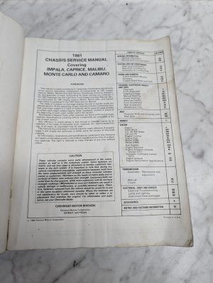 Chevrolet 1981 Impala Malibu Monte Carlo Camaro Chassis Service Manual