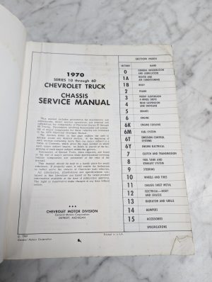 1970 Chevrolet Truck Series 10 Through 60 Chassis Service Manual Repair Shop