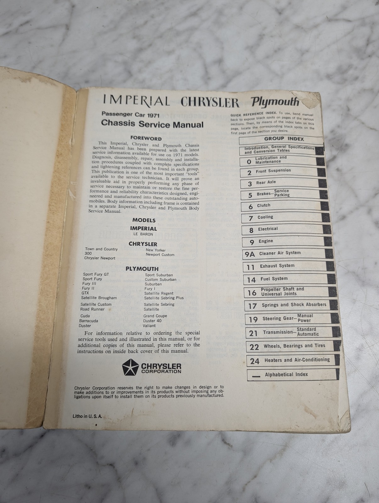 Imperial Chrysler Plymouth Passenger Car 1971 Chassis Service Manual Repair Shop