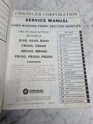 Chrysler 1980 Cb300 Cb400 Mb300 Mb400 Pb100 Pb200 Vans Wagons Service Manual