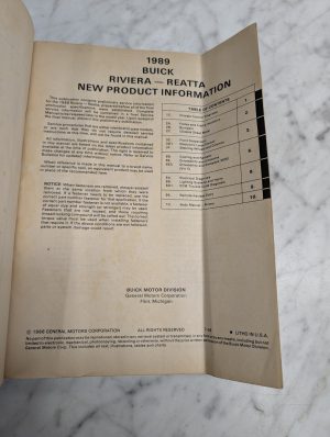 Buick Riviera New Product Information 1989 1988 General Motors