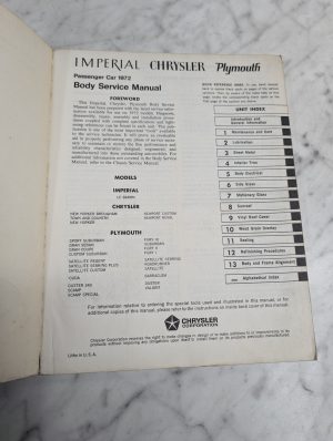 Imperial Chrysler Plymouth Passenger Car 1972 Body Service Manual Repair Shop
