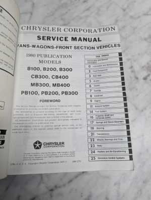 Chrysler B200 B300 Cb400 Mb300 Mb400 Pb100 1980 Vans Wagons Service Manual