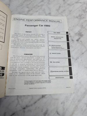 Engine Performance Manual Passenger Car 1980 50M1079 Chrysler
