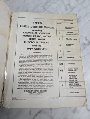 1970 Chevrolet Chevelle 10-60 Truck 1969 Corvette Chassis Overhaul Manual