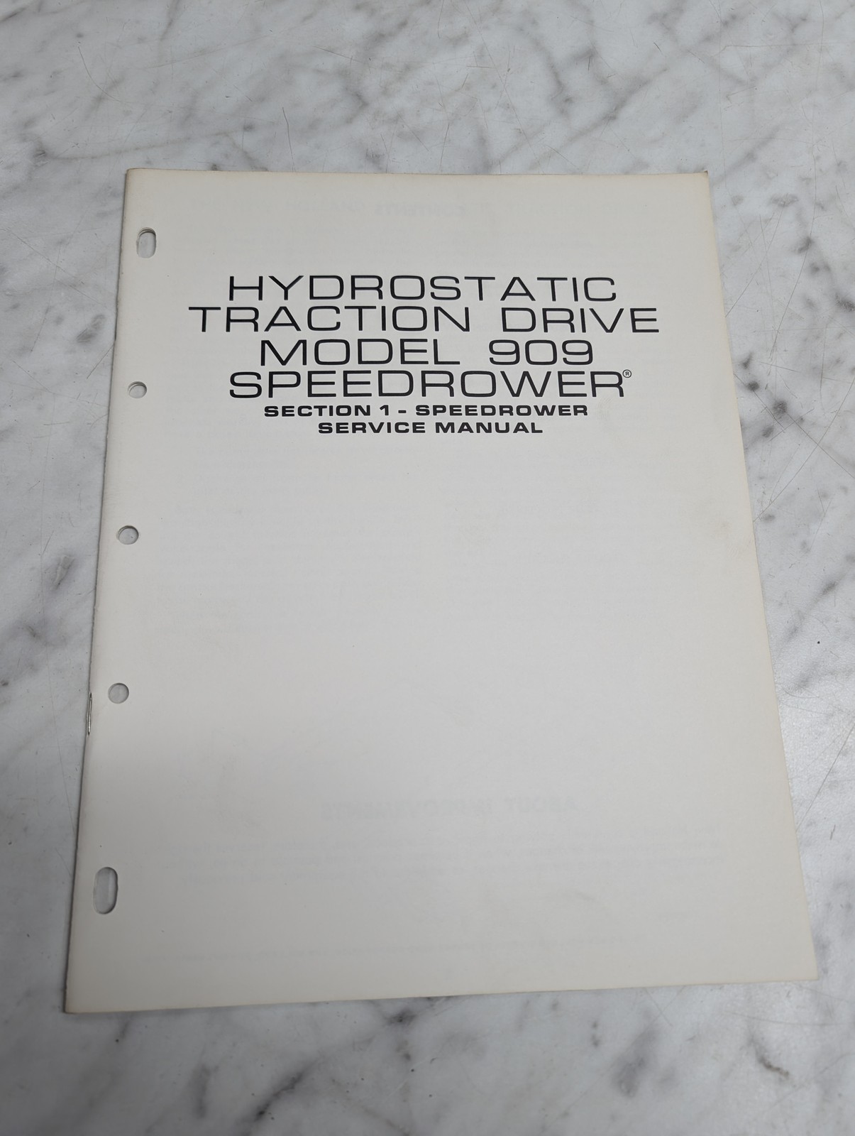 New Holland Hydrostatic Traction Drive 909 Speedrower Section 1 Service Manual