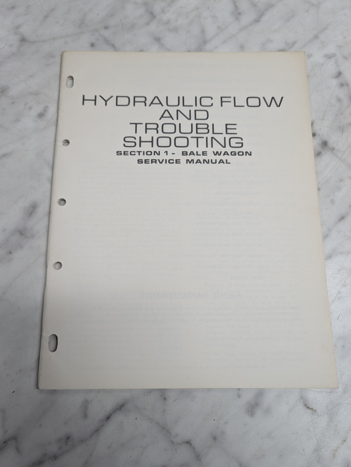 New Holland Hydraulic Flow Trouble Shooting Section 1 Bale Wagon Service Manual