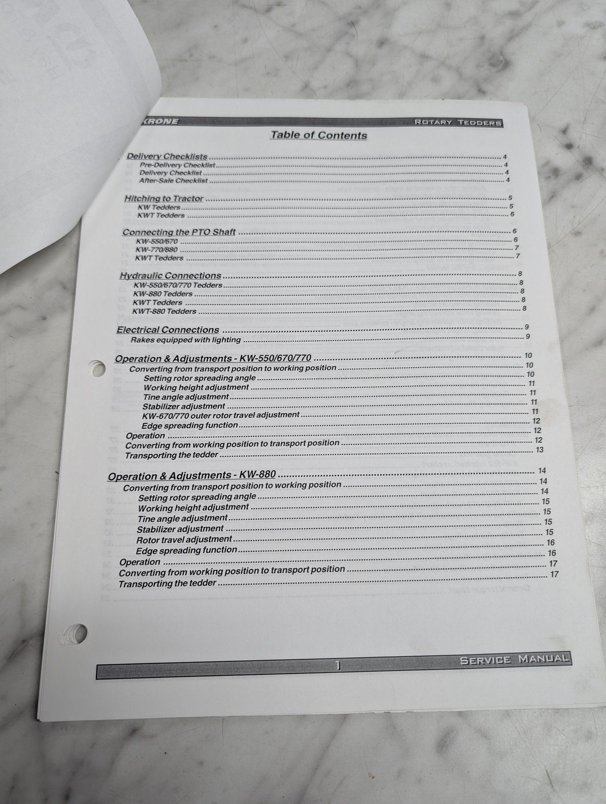 Krone Kw 550 670 770 880 Rotary Tedders Service Manual Repair Maintenance Shop
