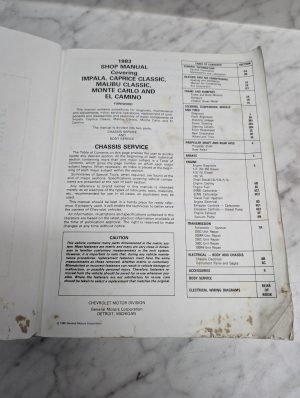 1983 Chevrolet Shop Manual Impala Caprice Classic Malibu Monte Carlo El Camino