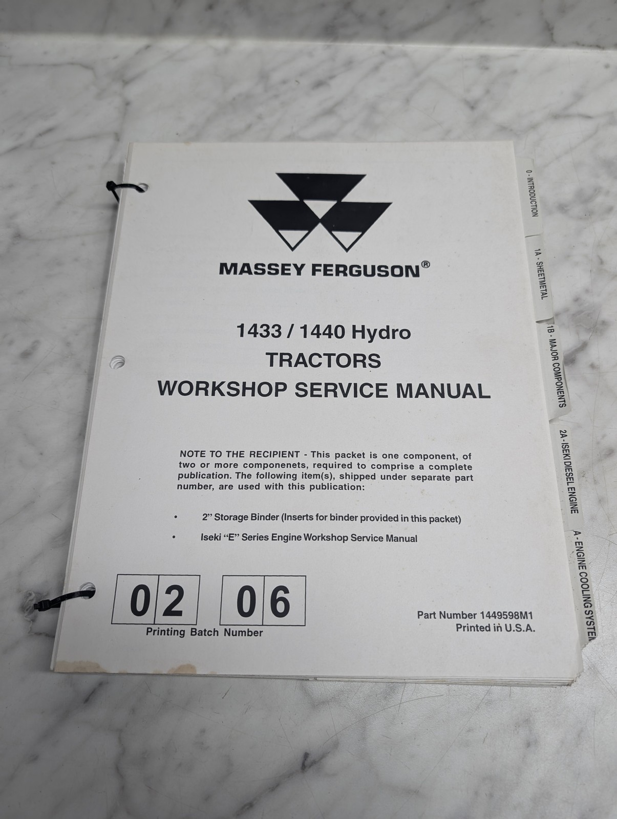 Massey Ferguson Mf 1433 1440 Hydro Tractors Workshop Service Manual 1449598M1