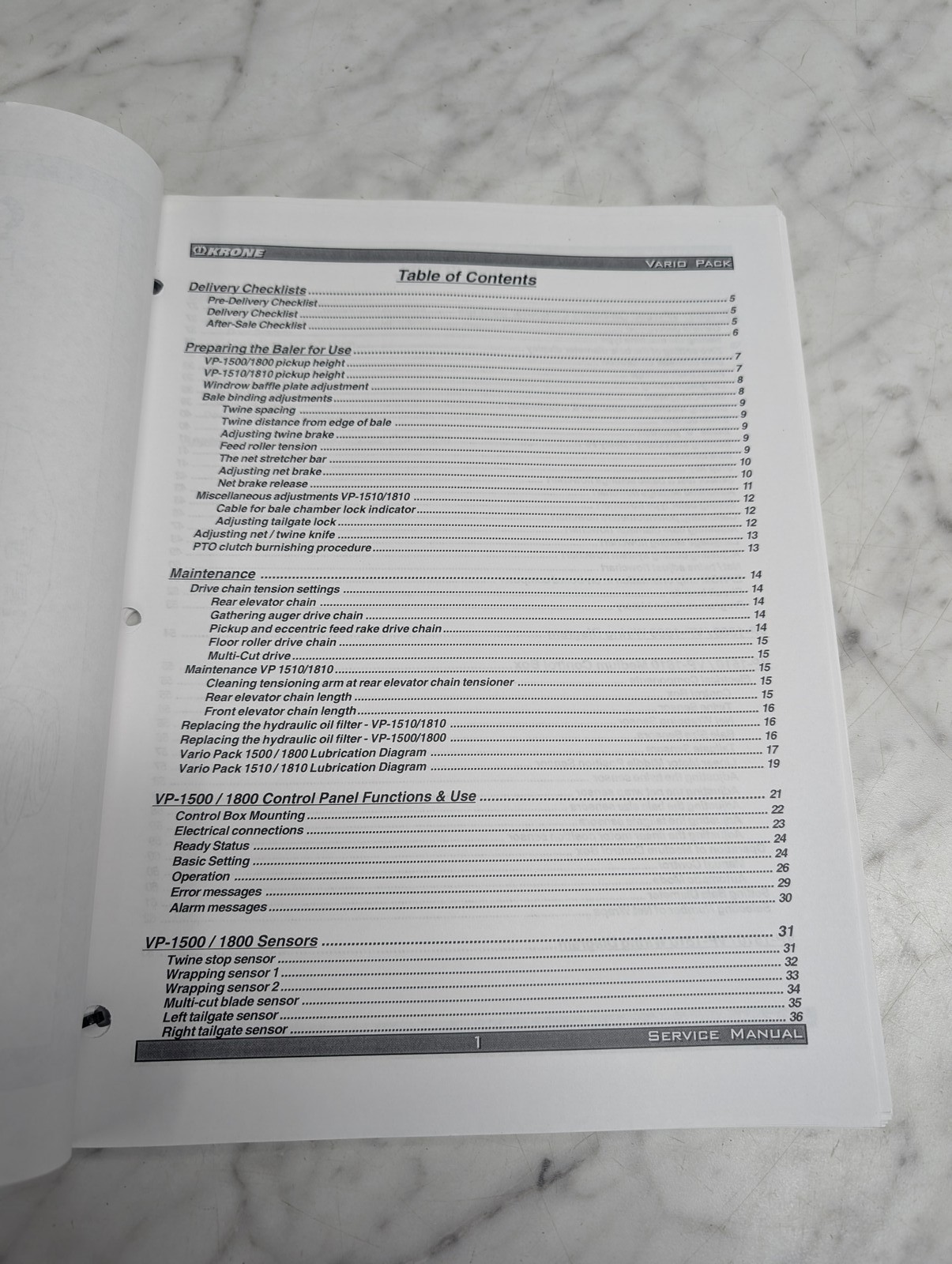 Krone Vario Pack Vp 1500 1800 1510 1810 Service Manual Repair Maintenance Shop