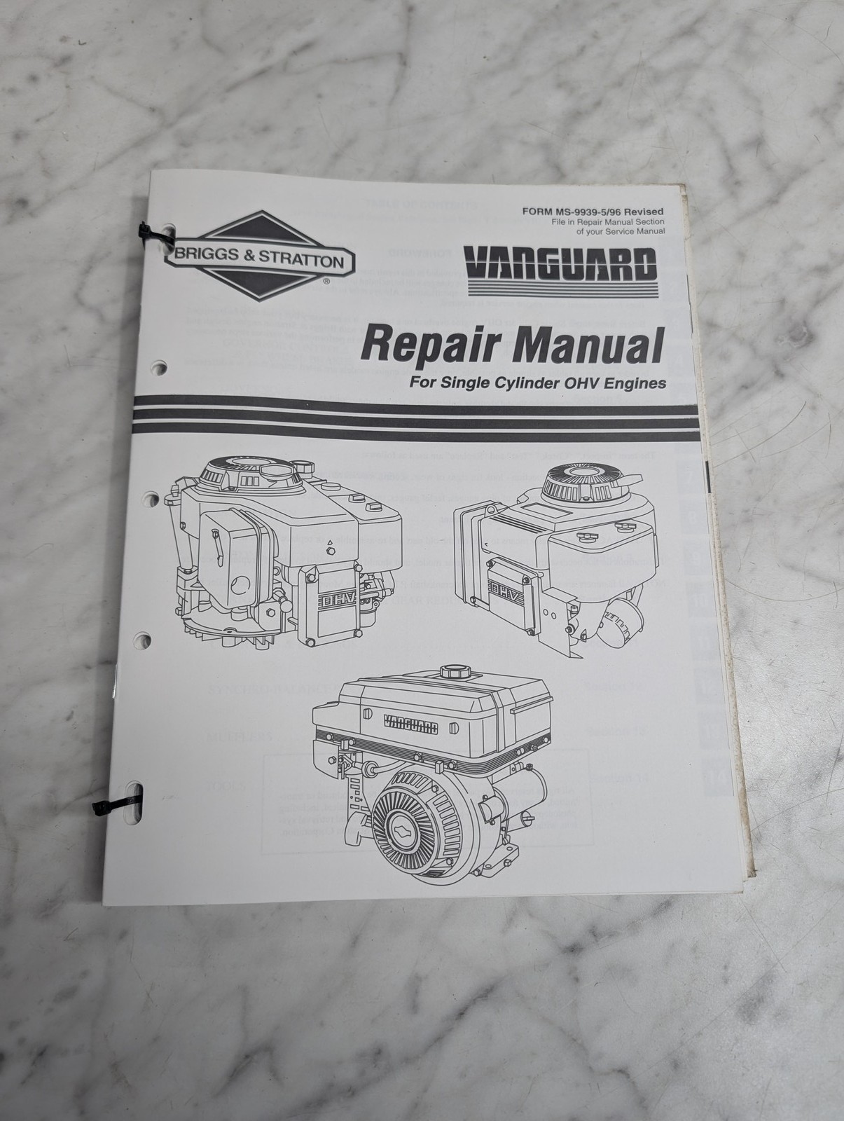 Briggs Stratton Single Cyl Ohv Vanguard Form Ms 9939 1996 Repair Manual Service