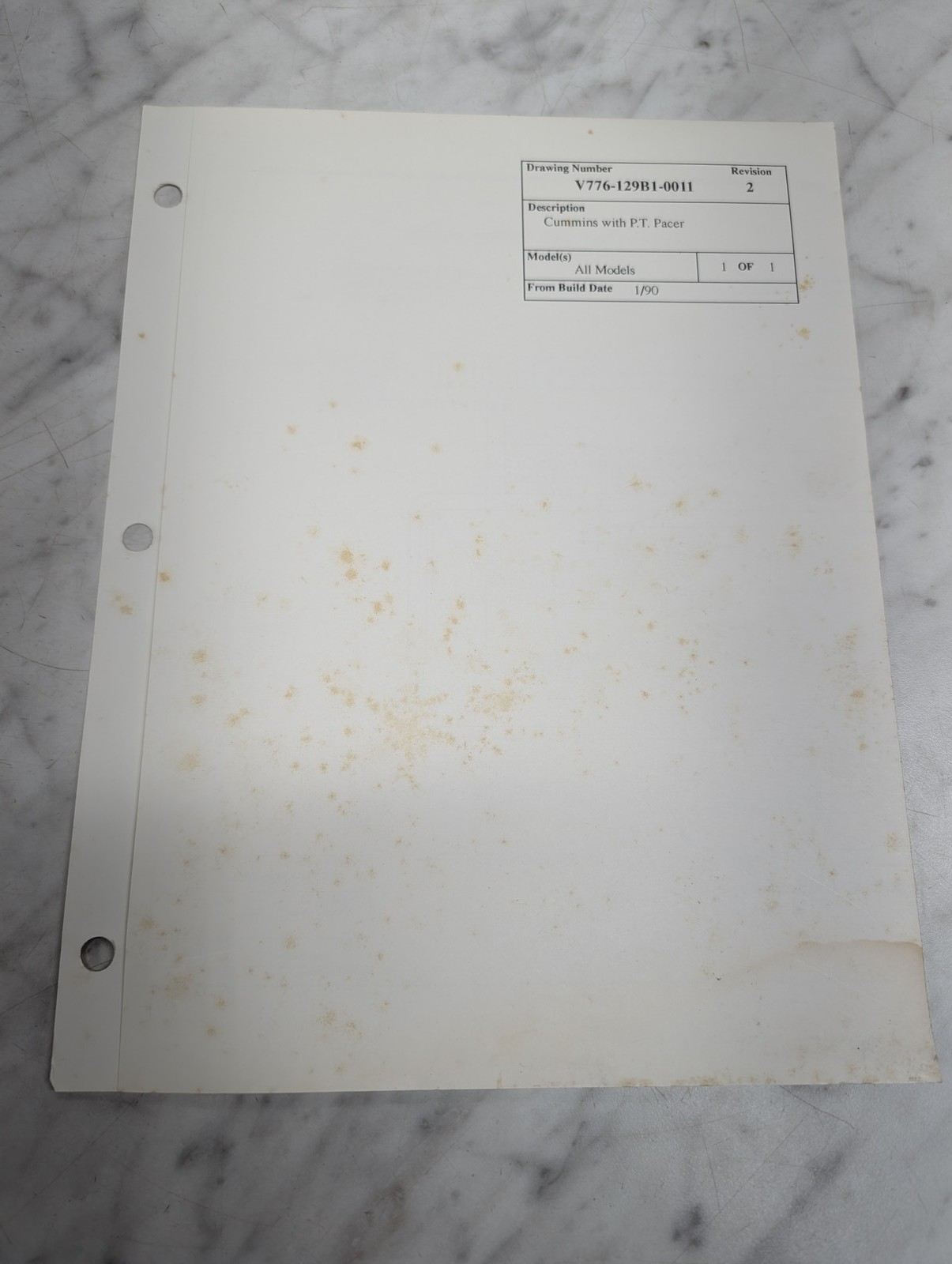 Volvo Cummins V776-129B1-0011 With P T Pacer All Models 1 90 Rev. 2 1990 Diagram