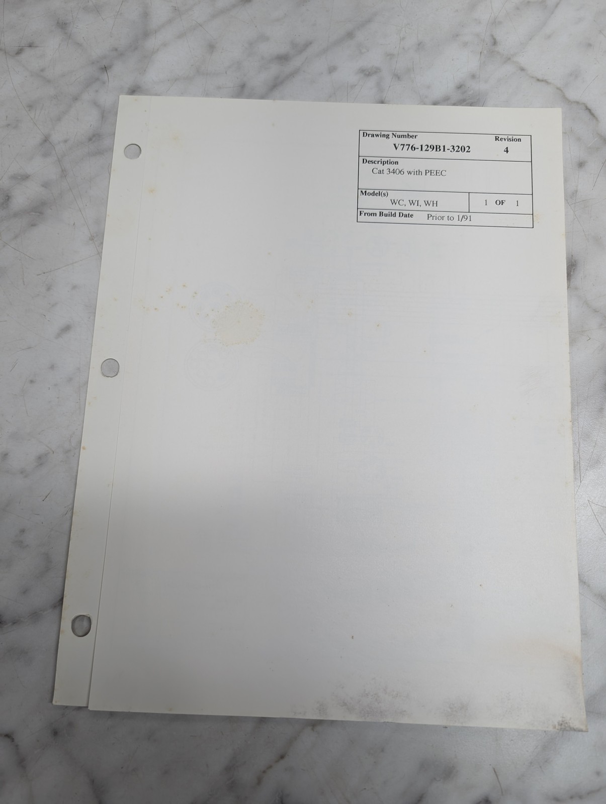 Volvo Cat 3406 With Peec Wc Wi Wh Drawing V776-129B1-3202 Rev. 4 1991 Diagram