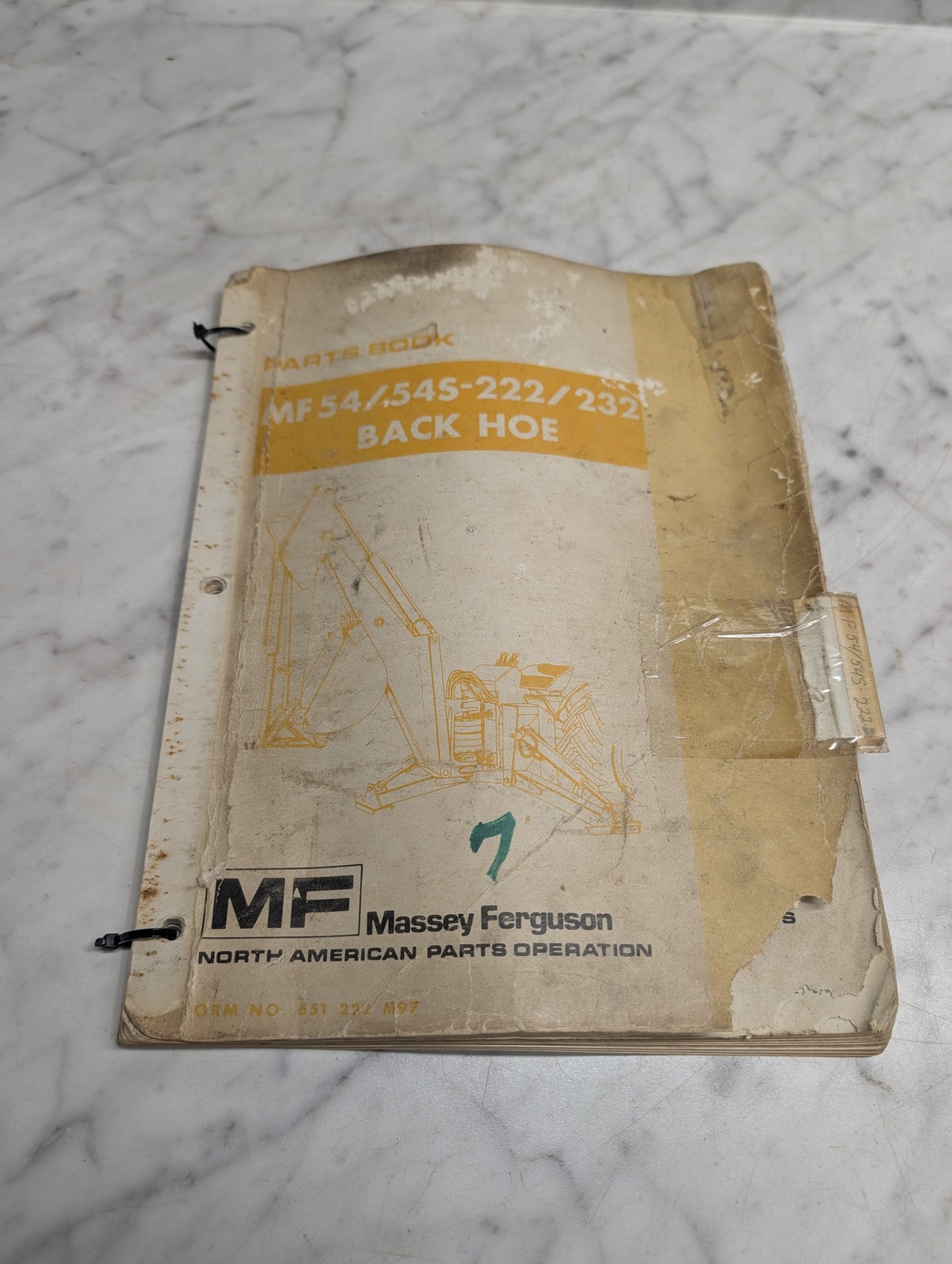 Massey Ferguson Mf 54 54S-222/232 Back Hoe Form No 651 M97 Parts Book