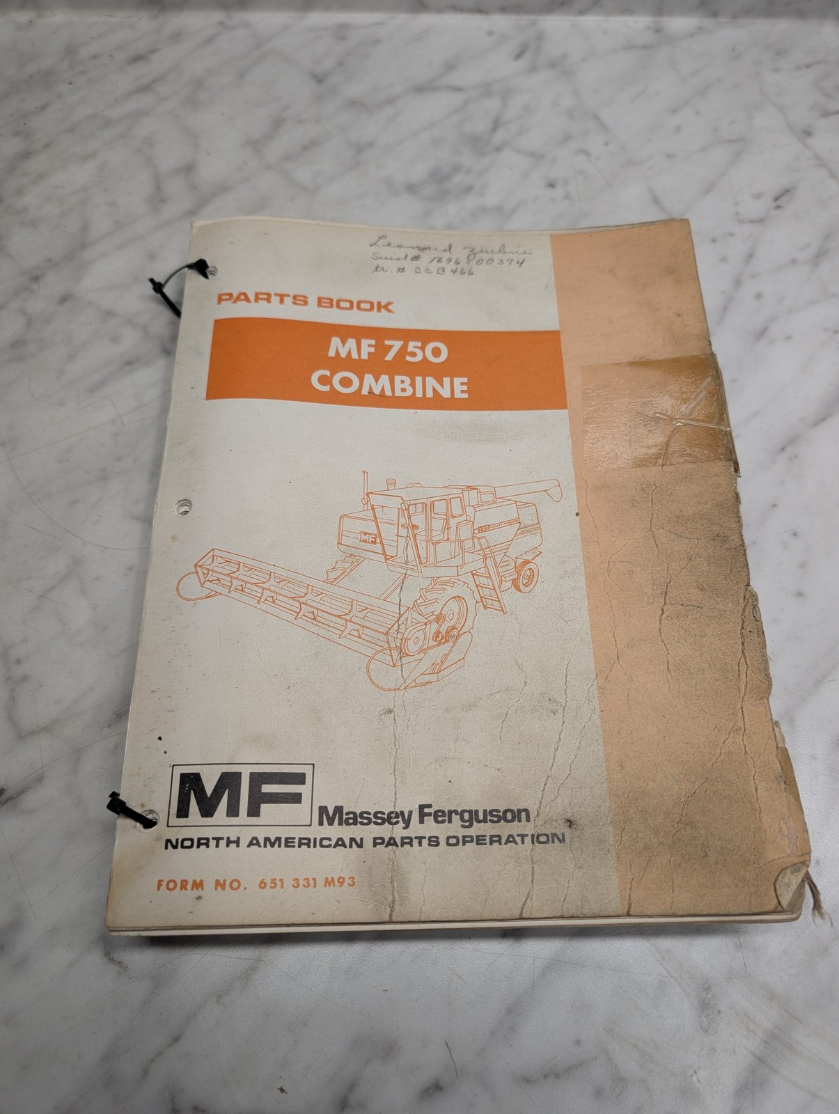 Massey Ferguson Mf 750 Combine Form No 651 331 M93 Parts Book Manual List