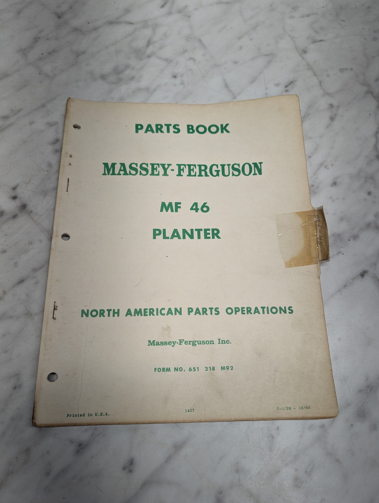Massey Ferguson Mf 46 Planter Form No 651 218 M92 Parts Book Manual List