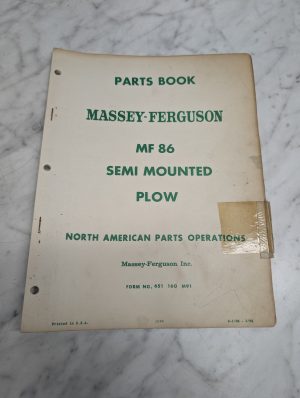 Massey Ferguson Mf 86 Semi Mounted Plow Form No 651 160 M91 Parts Book Manual