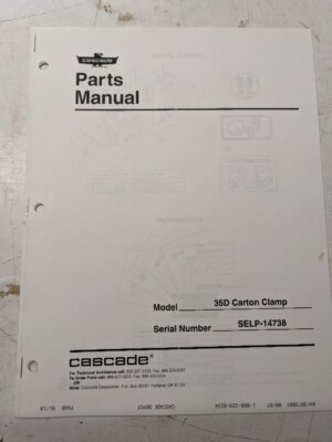 Cascade Fork Lift Attachment Parts List Book Manual 35D Carton Clamp Selp-14738