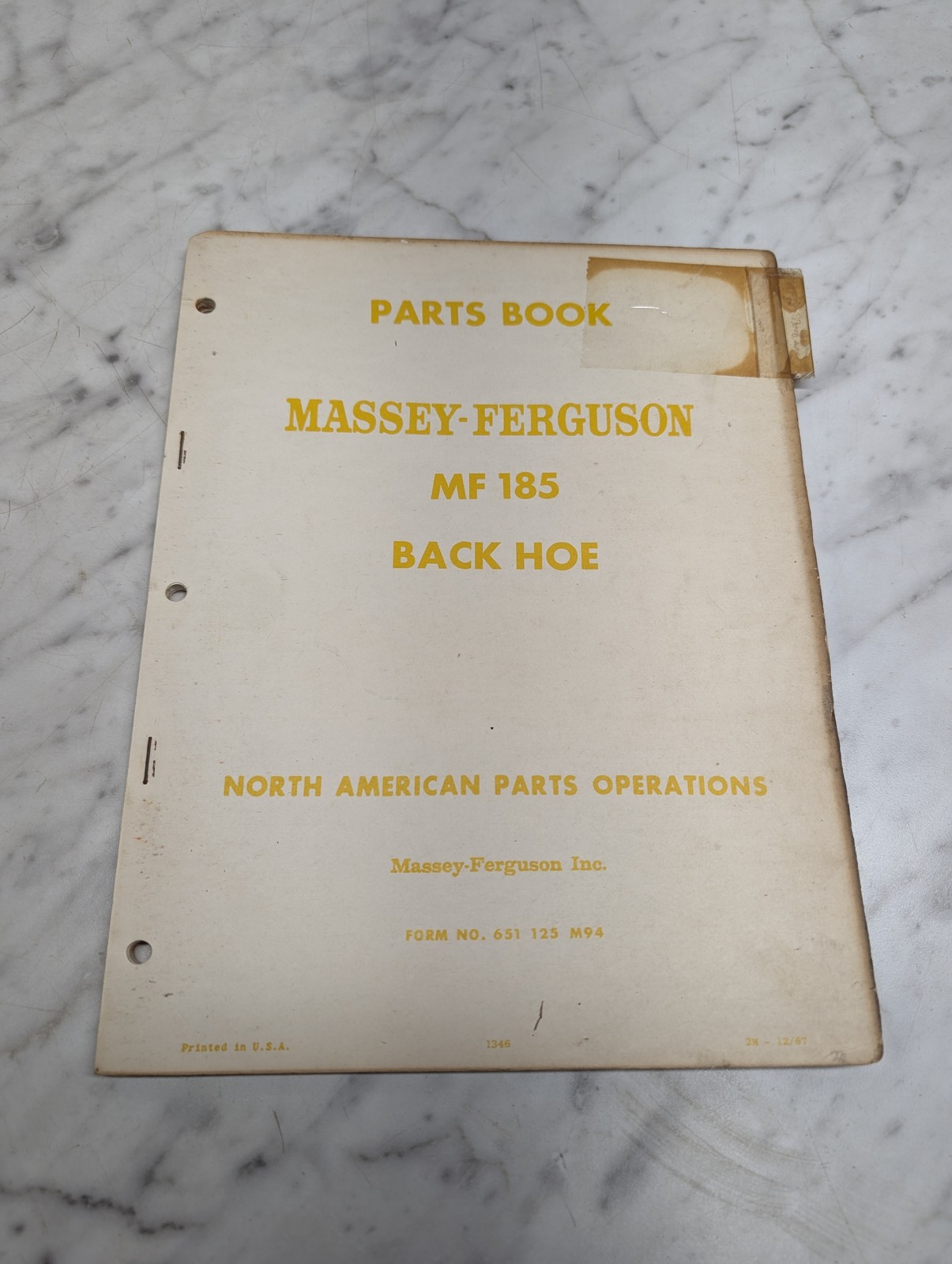 Massey Ferguson Mf 185 Back Hoe Parts Book Manual List Catalog Form No