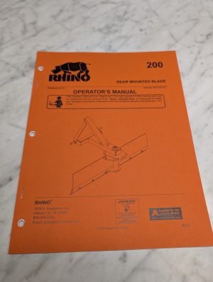 Rhino 200 Rear Mounted Blade Part No 00772211C Operator'S Manual Owners