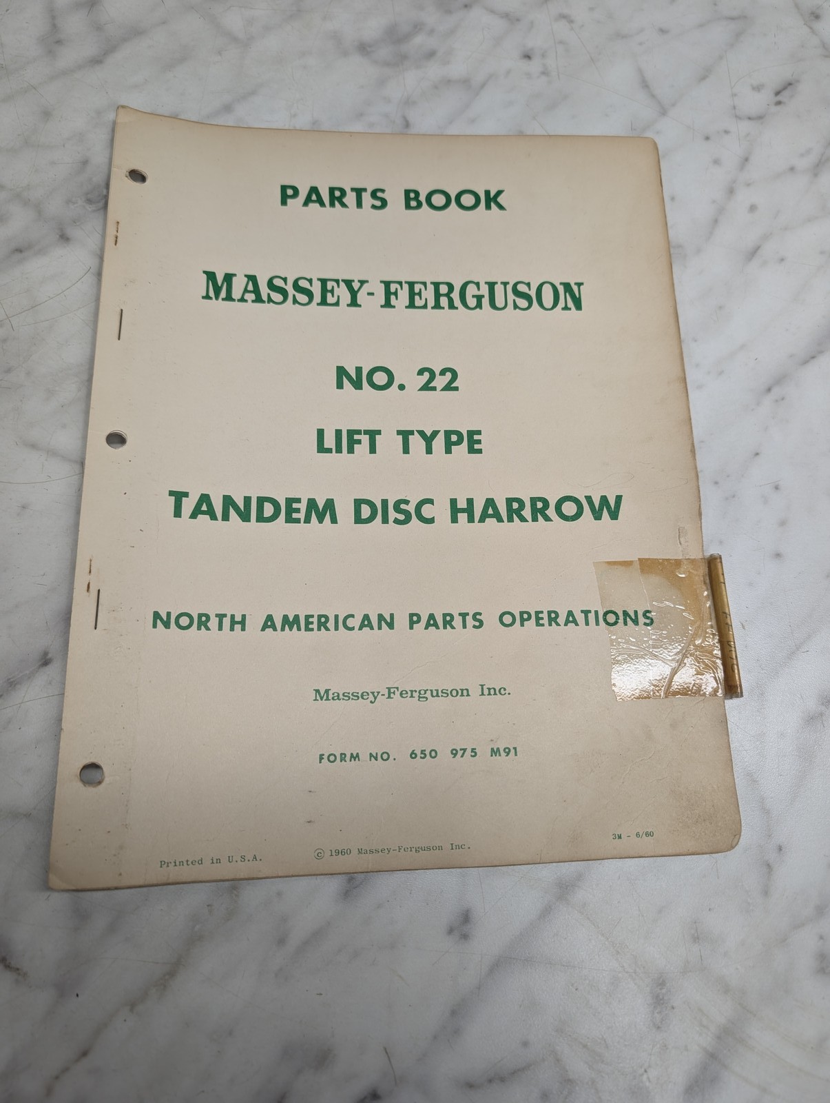 Massey Ferguson Mf No 22 Lift Type Tandem Disc Harrow Parts Book Manual