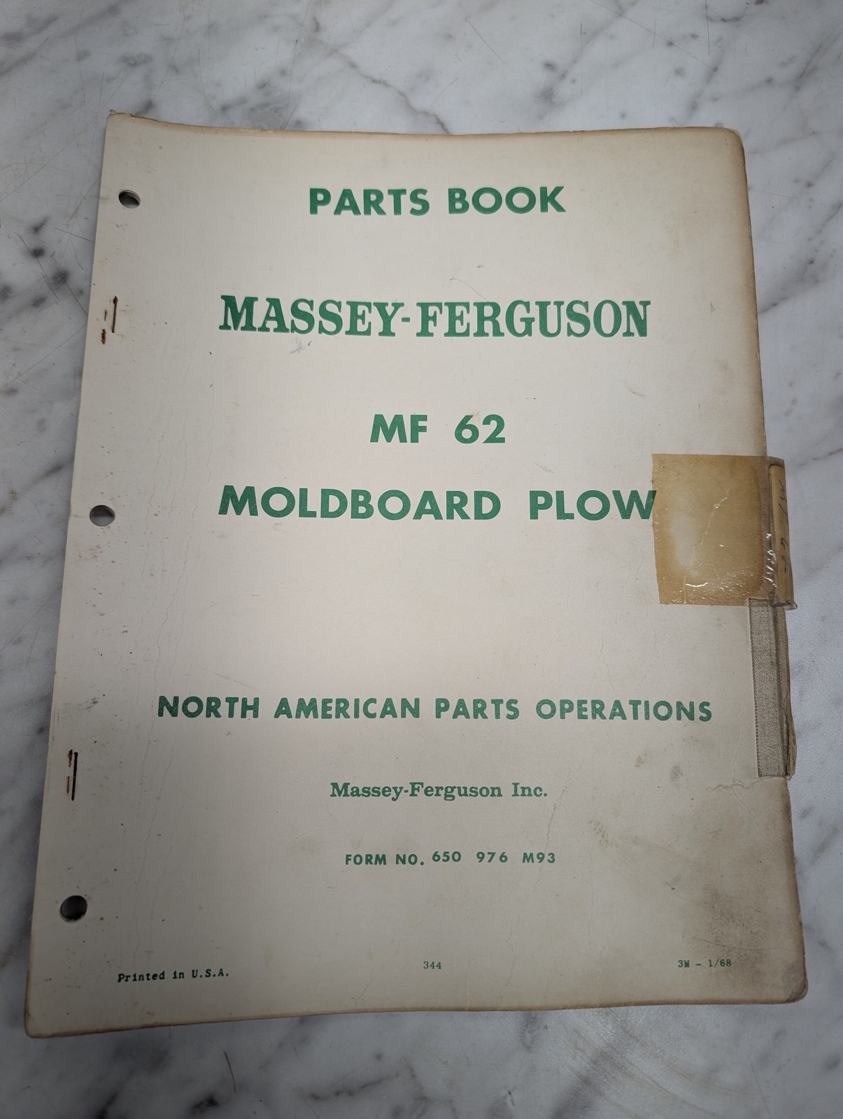Massey Ferguson Mf 62 Moldboard Plow Form No 650 976 M93 Parts Book List