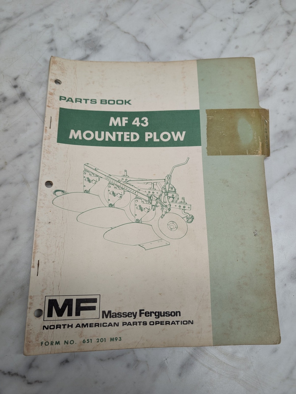Massey Ferguson 43 Mounted Plow Form No 651 201 M93 Parts Manual List Catalog